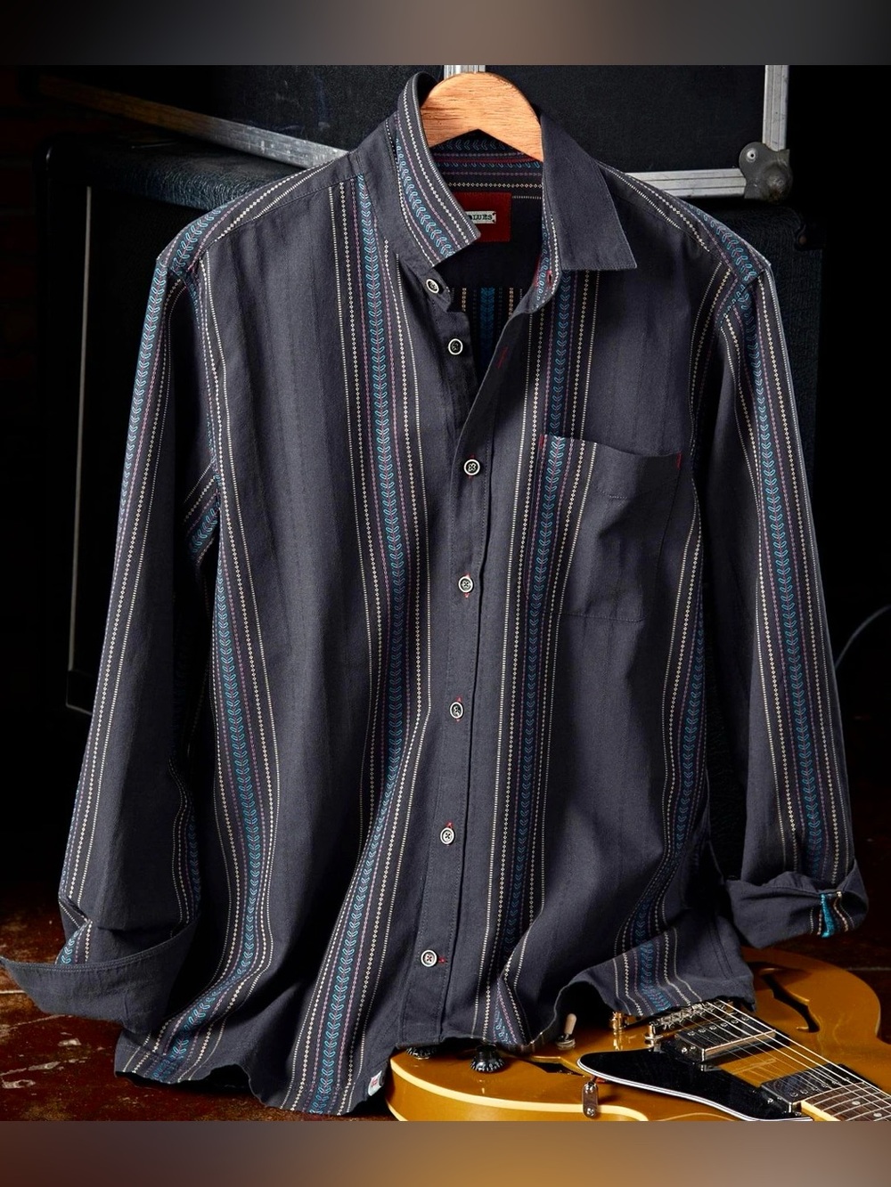 32 Bar Blues Deep Felix Cotton Dobby Shirt Men’s Size XL Woven Stripes Cotton